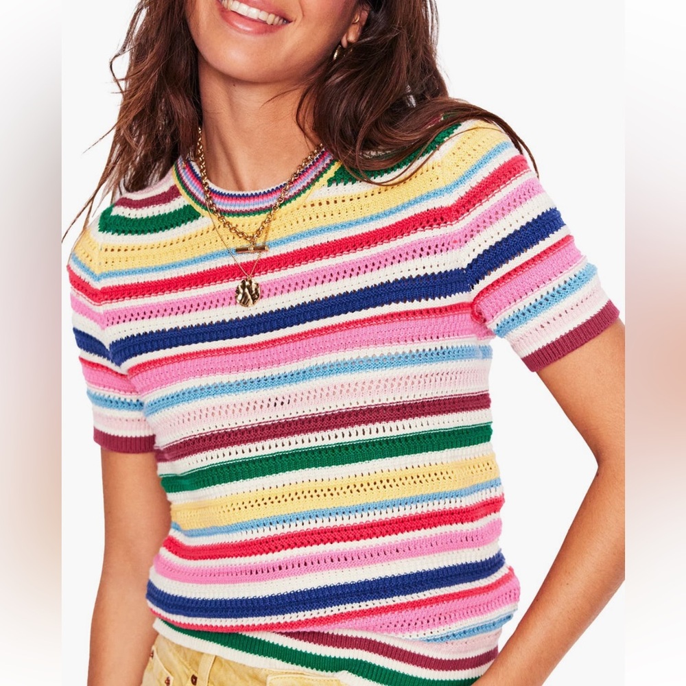 BODEN Stripe Open Stitch Cotton Sweater Sz M
